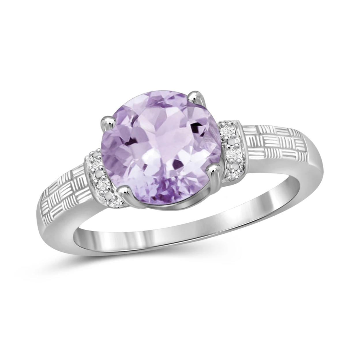 JewelonFire 1 3/4 Carat T.G.W. Pink Amethyst and Accent White Diamond Ring in Sterling Silver
