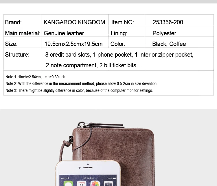 Кенгуру Королевство роскошные мужские кошельки бренд натуральная кожа Длинный кошелек на молнии клатч сумка
