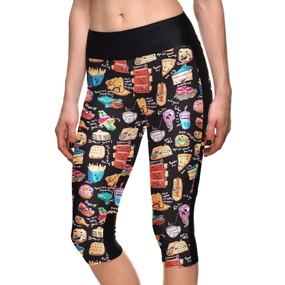 

Hamburger And Pizza Pattern Digital Printing Breathable Capril Pants Casual High Waist Women Workout Push Up Sportswear Leggings