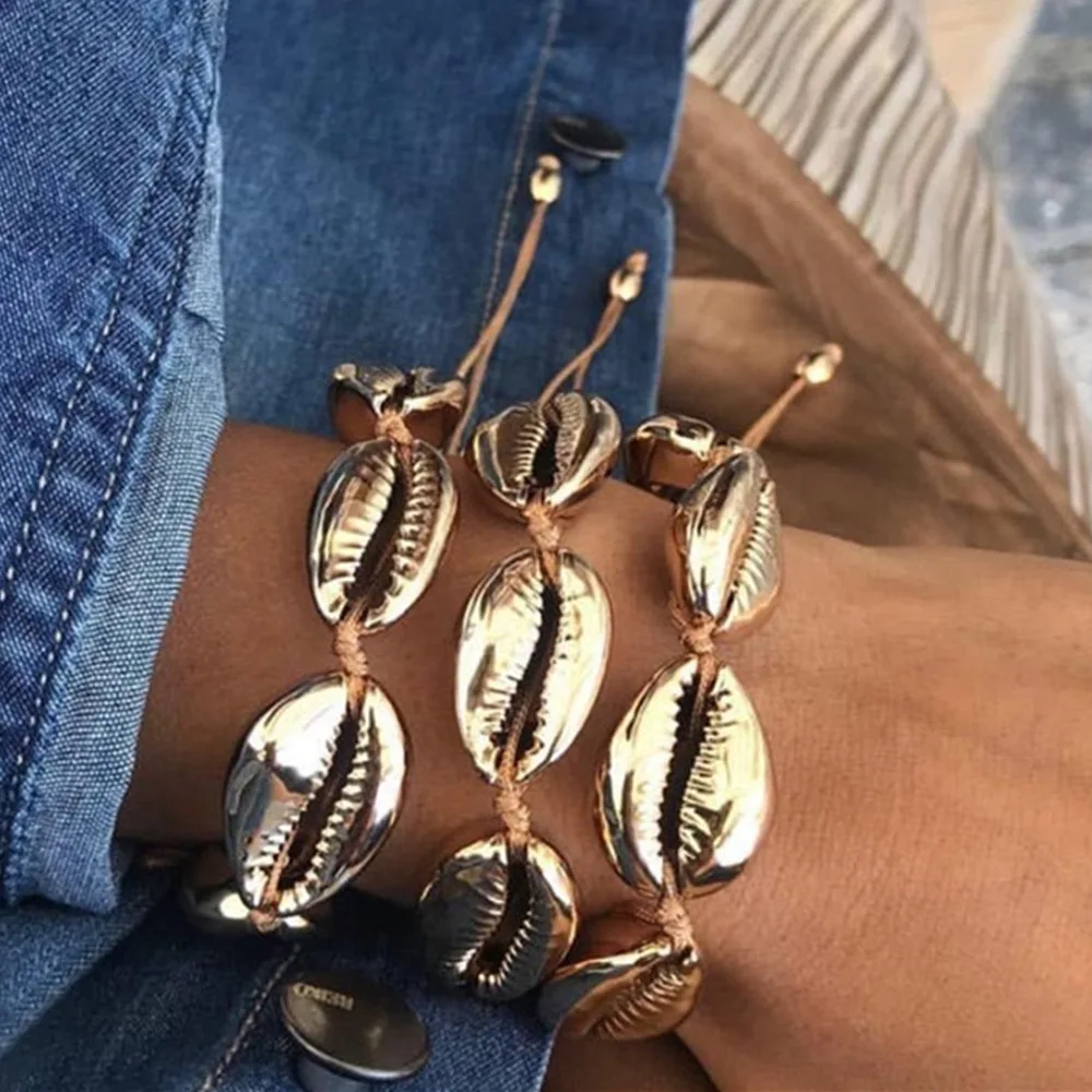 

Fashion Cowrie Shell Bracelets For Women Vintage Handmade Rope Woven Bracelets Shell Beads Charm Bracelet Bohemian Beach Jewelry