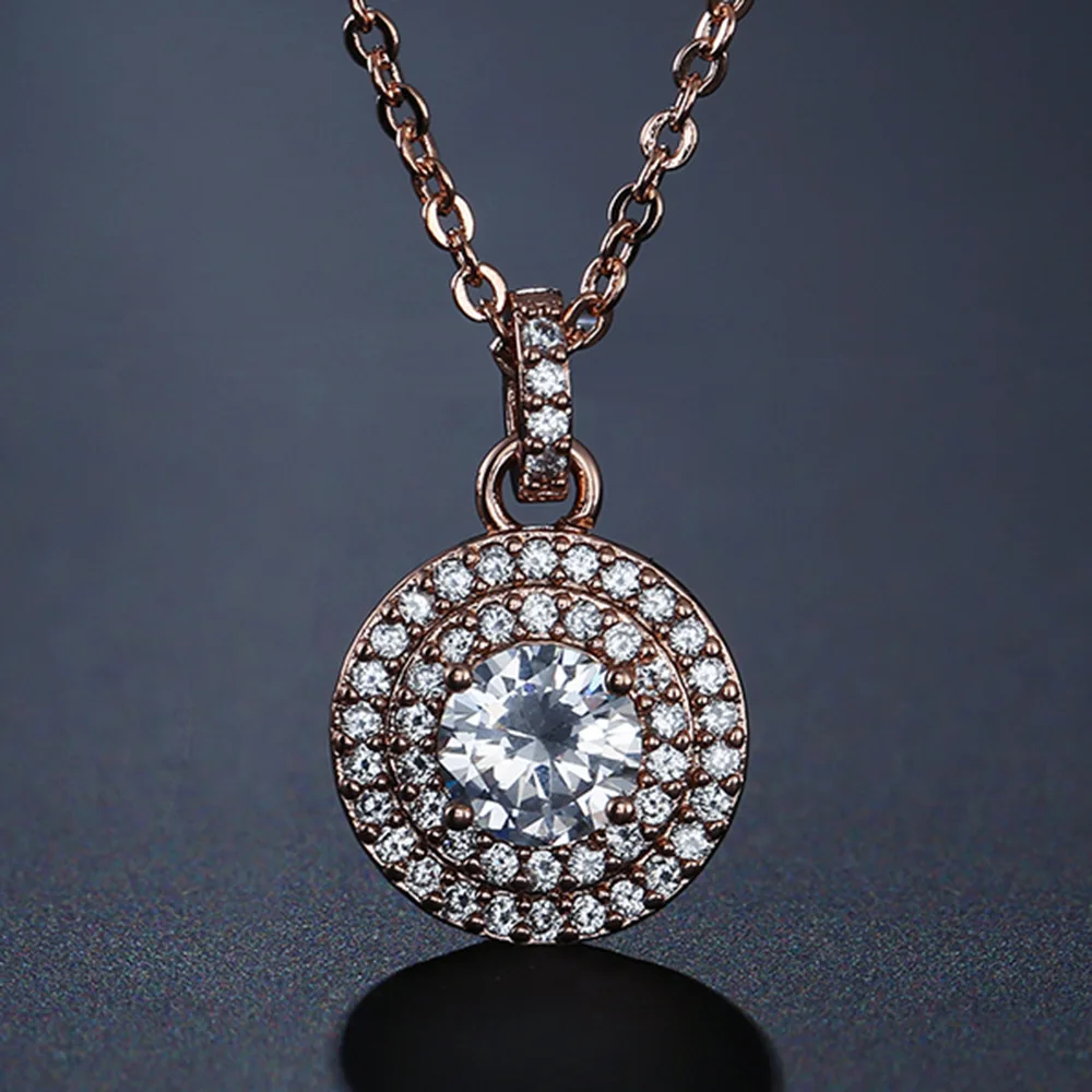 

LISM Fashion Creative Double Full Mirco Cubic Zircon Round Pedant Necklace Charm Jewelry For Wedding Party Girlfriend Gift