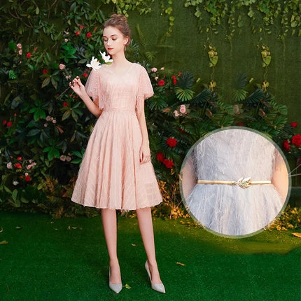 SSYfashion элегантное серое платье подружки невесты со шнуровкой сзади до колена Тюлевое кружевное короткое платье для подружки невесты на заказ для свадебной вечеринки выпускного вечера - Цвет: pink