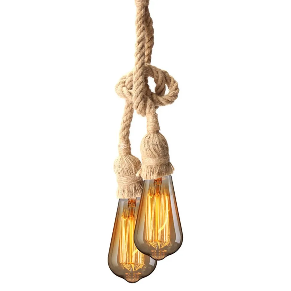 

E27 Industrial Pendant Lamp Double Head Vintage Edison Rope Home Restaurant Themed Party Decoration Hemp Rope