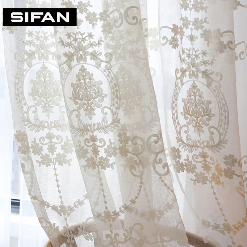 European Embroidered Voile Sheer Tulle Curtains For Bedroom Living Room Window