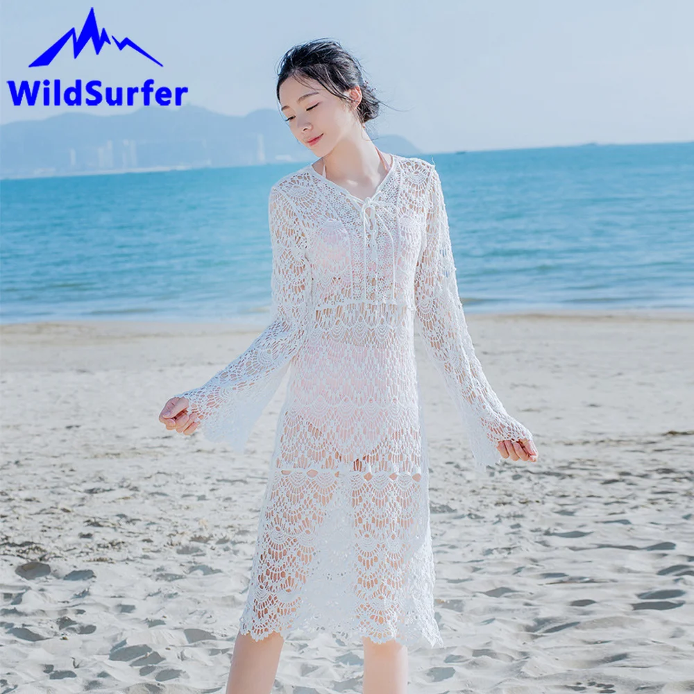 WildSurfer средней длины выдолбленный открытый с длинным рукавом Солнцезащитный крем сексуальное платье бикини покрытие купальный жилет пляжная блузка для лета