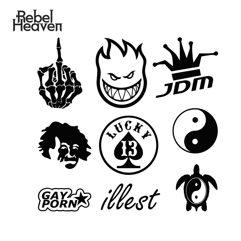 Skull Skeleton Bone Middle Finger Flipping Off Car Decal//Sticker White