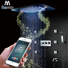 Bluetooth Music LED Light Showerhead 580*380mm Waterfall Shower Bathroom Shower Faucet Mixer Rainfall Ceiling Shower Set 304SUS