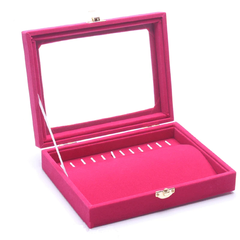 Wood Jewelry Display Box Velvet Jewel Set Storage Organizer Necklace  Holder 
