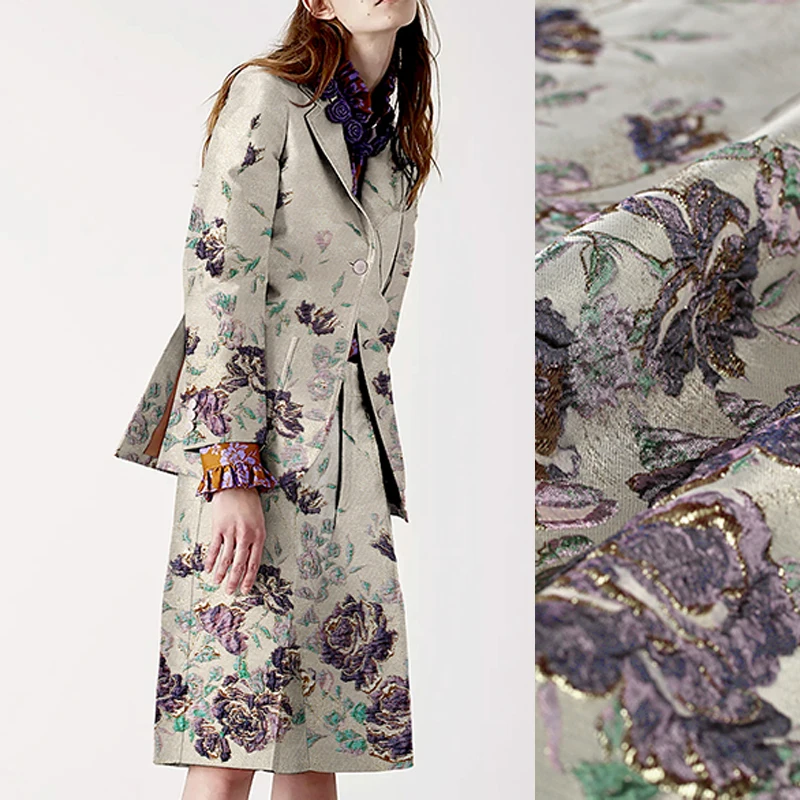 

140CM Wide 320G/M Purple Floral Jacquard Brocade Spring Autumn Jacket Clothes Dress Coat Pink Fabric DE976