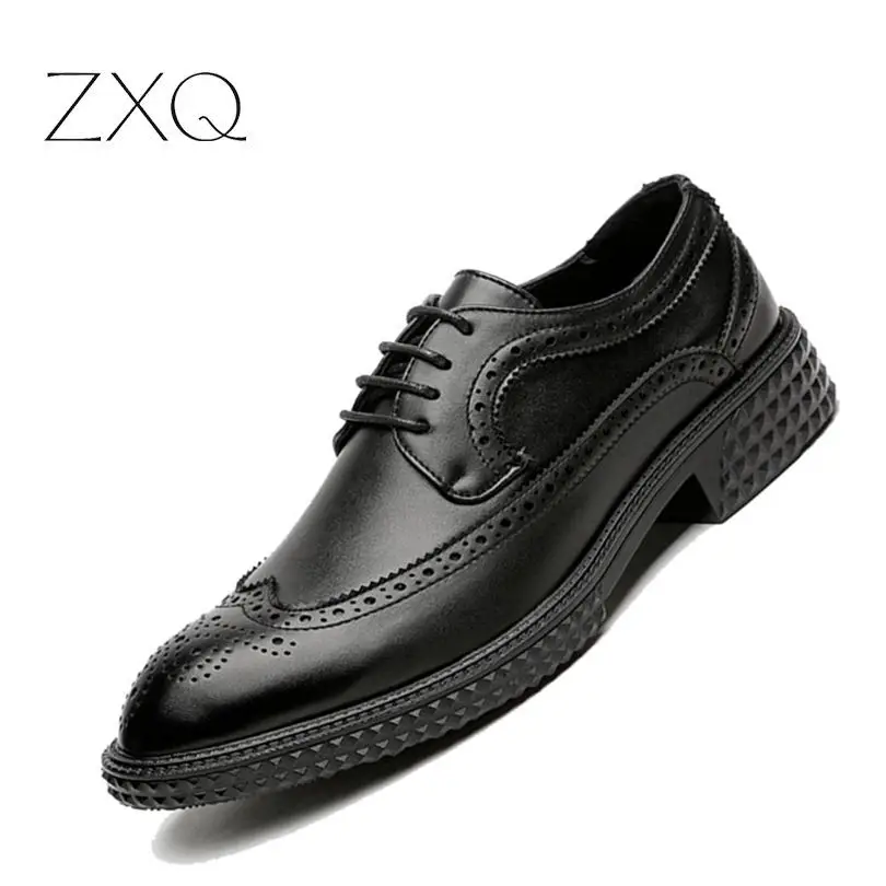 

ZXQ New Arrival Business Men Oxford Leather Shoes Rubber Sole Comfortable Black Brown Casual Leather Brogues Shoes