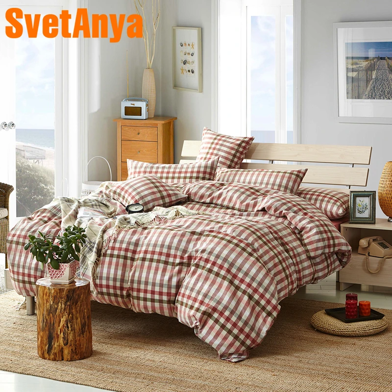 

Svetanya pure Washed Cotton Bedlinens Plaid Printed Bedding Sets (Pillowcase +flat or fitted Sheet +Duvet Cover )