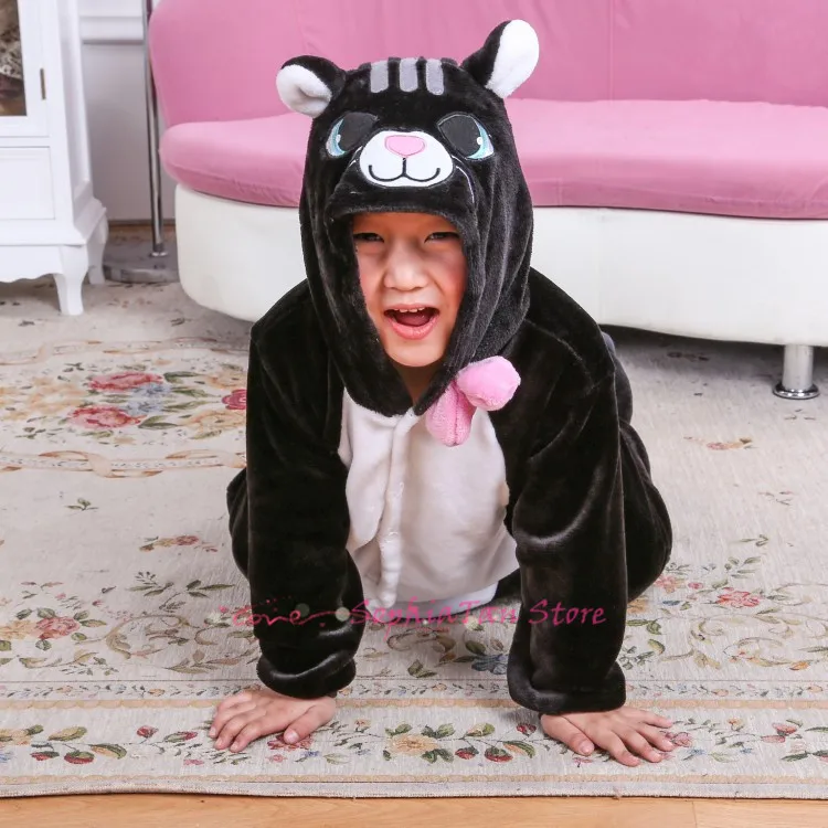 Аниме Черная кошка детские для малышей ползунки животных Onesie Детские пижамы