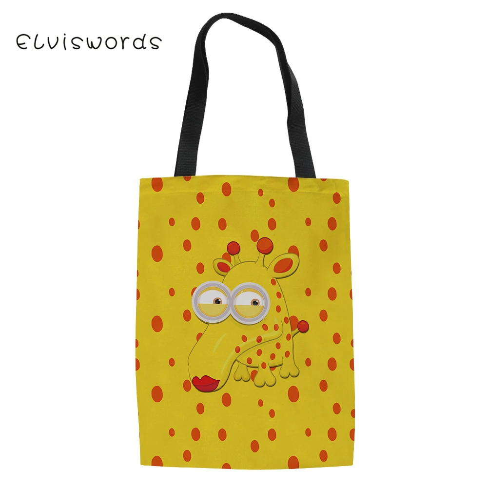 ELVISWORDS/женские многоразовые льняные мешочки с милым принтом анимасл, большая Холщовая Сумка на плечо для подростков, Повседневная сумка для покупок