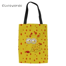 ELVISWORDS/женские многоразовые льняные мешочки с милым принтом анимасл, большая Холщовая Сумка на плечо для подростков, Повседневная сумка для покупок