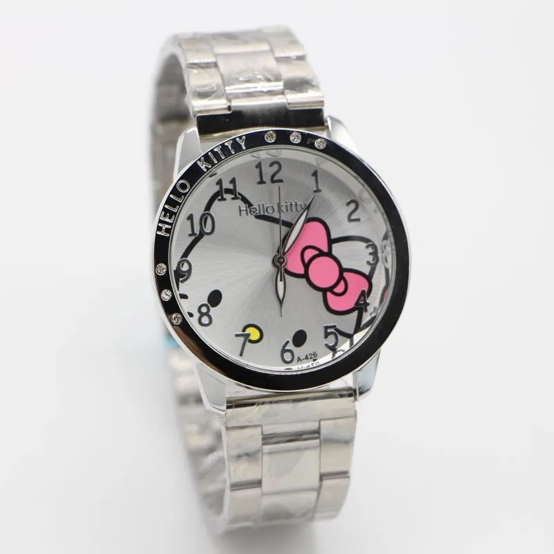 

NEW Hello Kitty Watch Stainless steel Wrist watch Quartz Watch Promotional Item Fashion Watch 10pcs