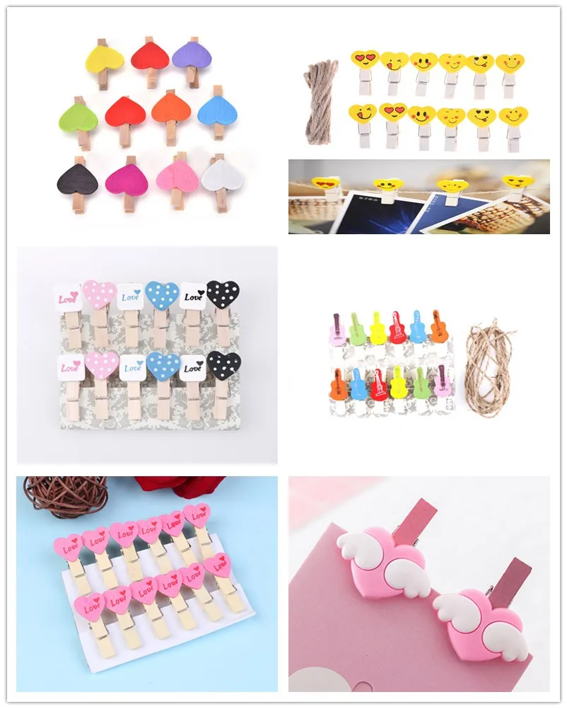 

20PCS/5PCS/12PCS Mini Heart Love Wooden Clothes Photo Paper Peg Pin Clothespin Craft Postcard Clips Home Wedding Decoration