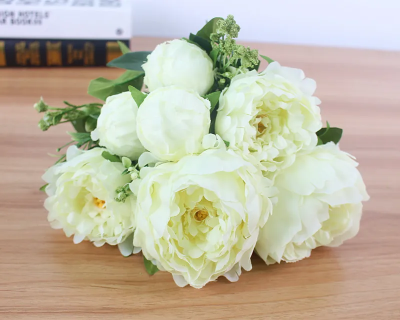 JAROWN 7 головок/Букет. Шелк/имитация/искусственный цветок пион букет цветов для свадебного стола аксессуар украшение дома - Цвет: B ivory