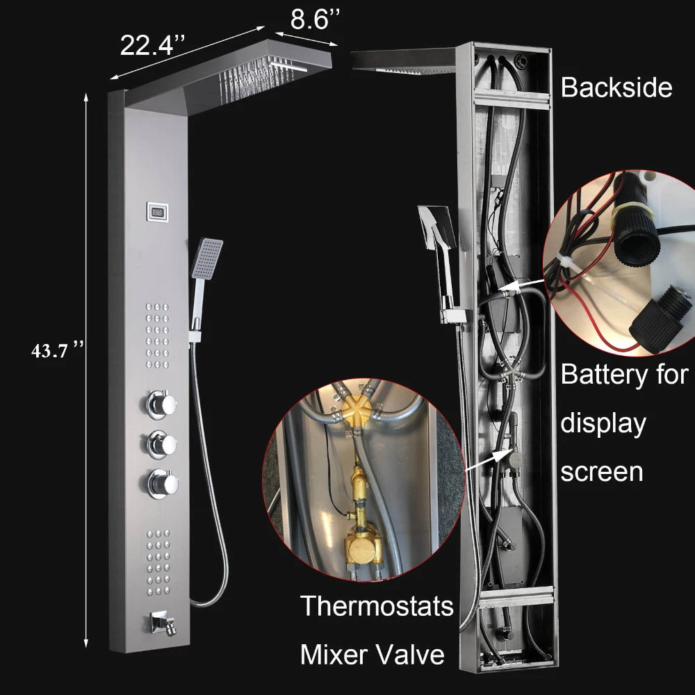 Матовый никель смеситель для душа с термостатом панели из нержавеющей стали дождь водопад душ панельная башня массажный дождь струй Ванна Носик
