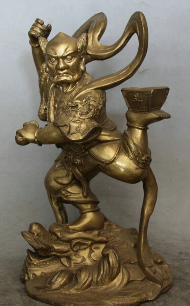 

JP S62 11" China Brass immortal Demon exorcism Ghost Kui Xing Stand Dragon Fish Statue B0403