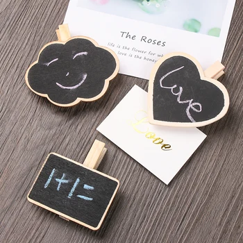 

3 PCs Heart Shape Blackboard Memo Sign With Clip Wooden Mini Chalkboard Message Note Clip for Wedding Party Decor Wedding Favor