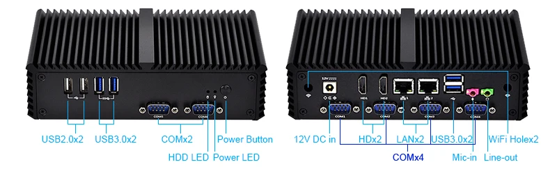 Qotom Mini PC Little Fanless Computer Celeron Core i3 i5 i7 with Dual Core 2 Gigabit Ethernet LAN 6 COM Small Computer Q300P
