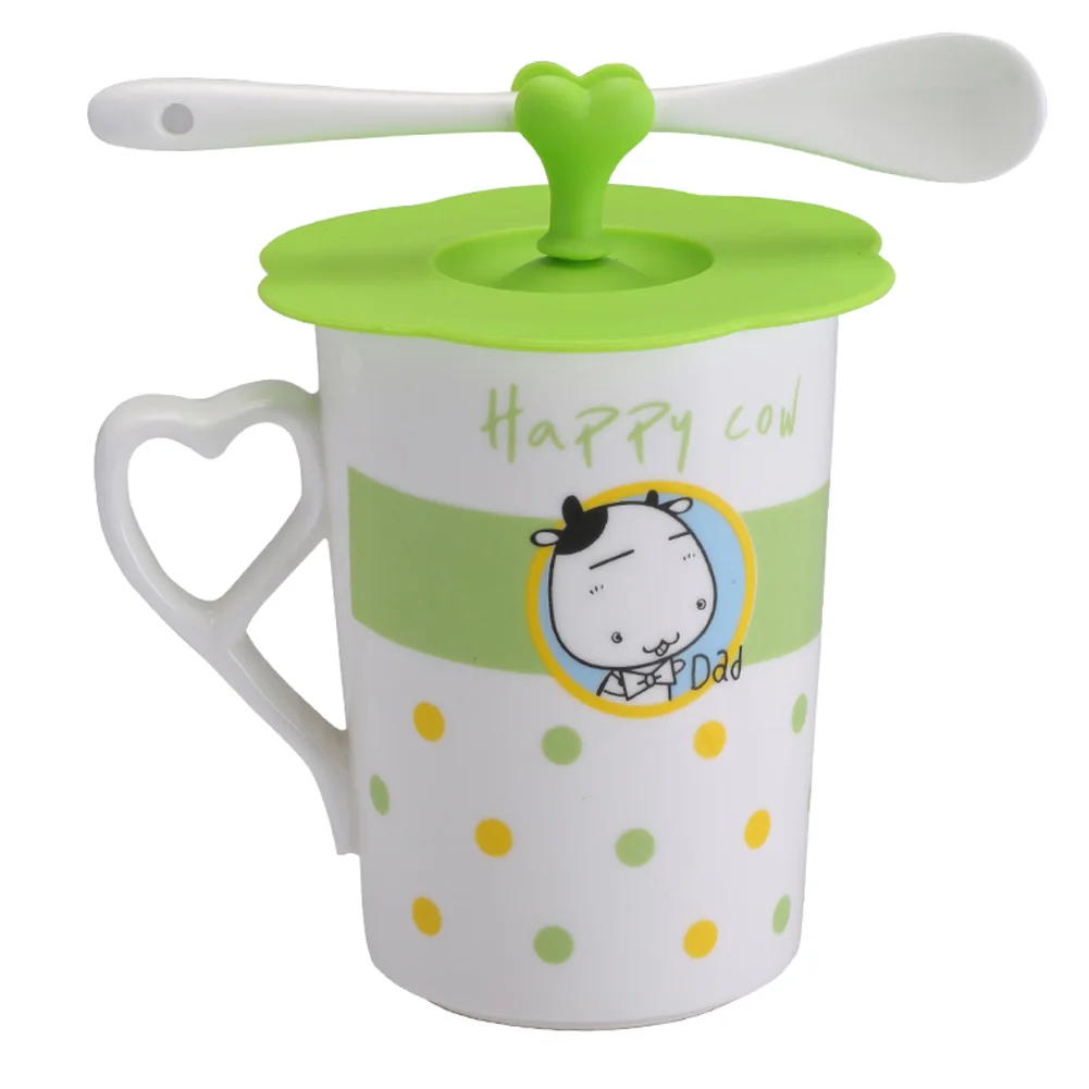 

New Home Convenient Lovely Heart Silicone Cup Lid Cap Spoon Holder Leakproof Dust Cover Seal The Lid 6 Color