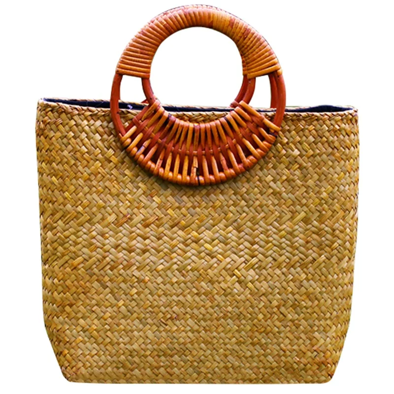 

Handmade Woven Bag Ladies Bag Rattan Straw Woven Handle Handbag Holiday Beach Bag