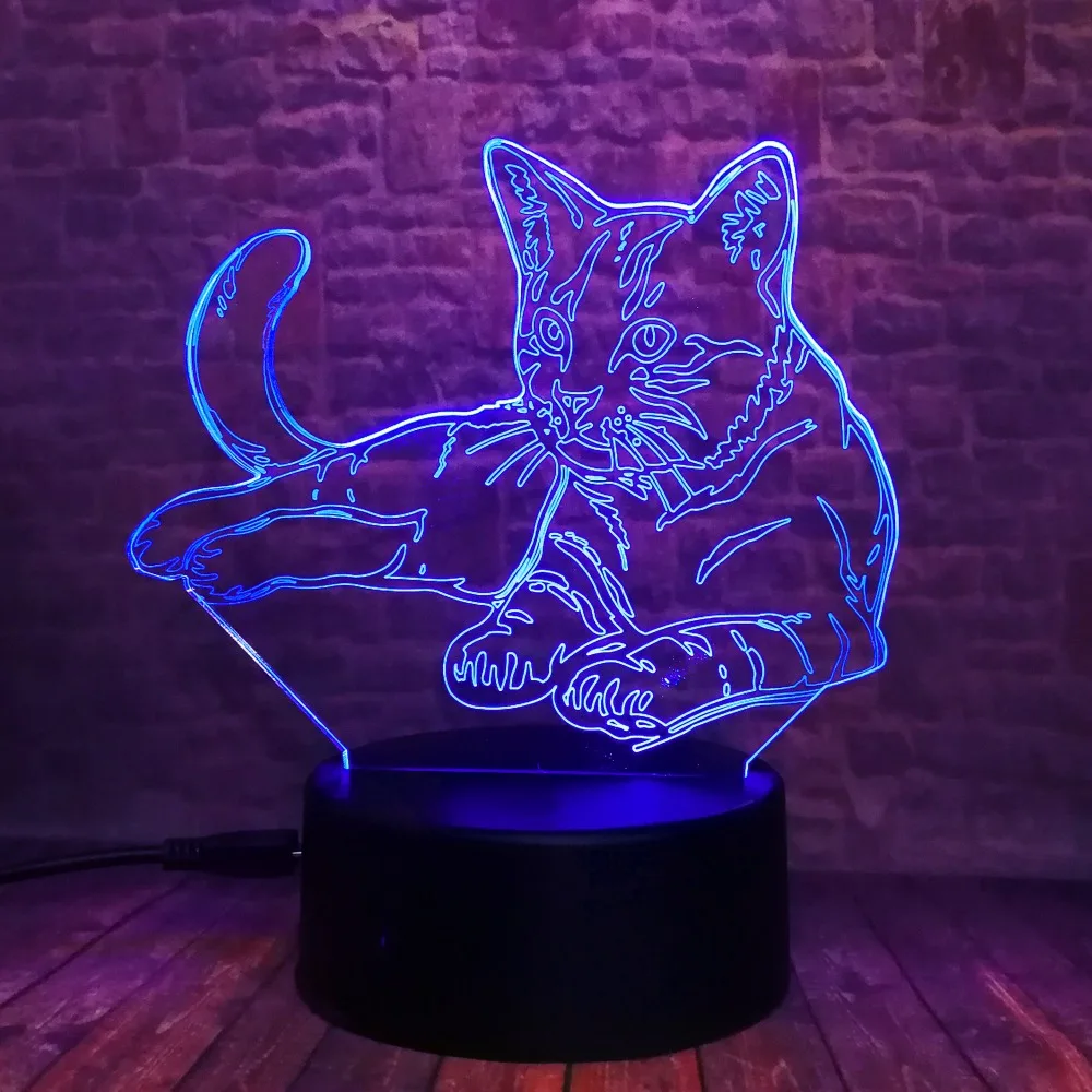 Милый 3D уютная лежа для отдыха с украшением в виде кошачьих светодиодный ночной
