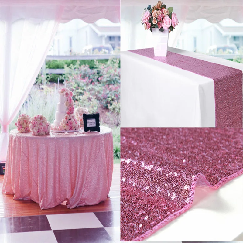 10pcs pink Sequin Table Runner Wedding Table Decoration Party Tablecloth Runner Sparkly Events