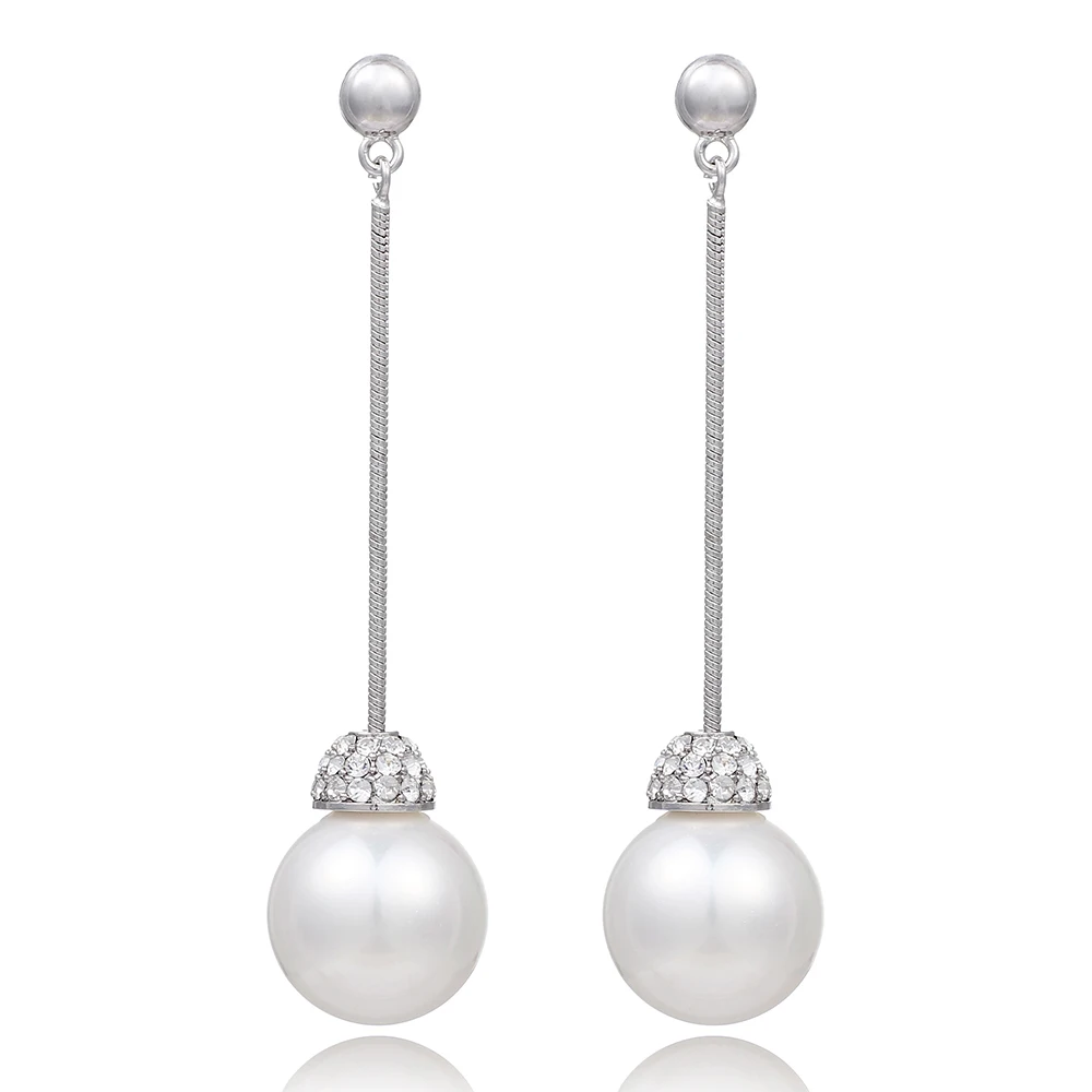 Fashion Casual Long Snake Chain Round White Pearl Ball Drop Crystal Fashion Casual Long Snake Chain Round White Pearl Ball Drop Crystal Rhinestone Earrings For Women In From Jewelry Accessories On