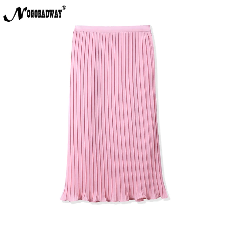 Летняя плиссированная шифоновая юбка женская повседневная юбка средней длины корейский стиль модная однотонная черная розовая юбка женская тонкая Русалка Saia - Цвет: pink