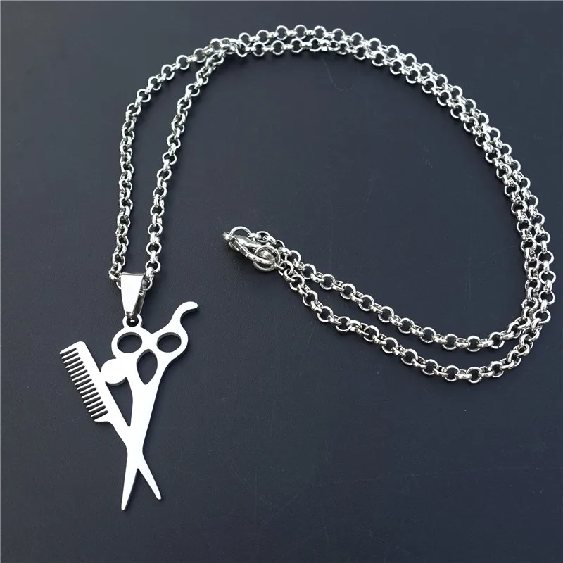 

Scissors Combs Necklace Stainless Steel Hairdresser's Tool Necklace For Men Fashion Jewelry