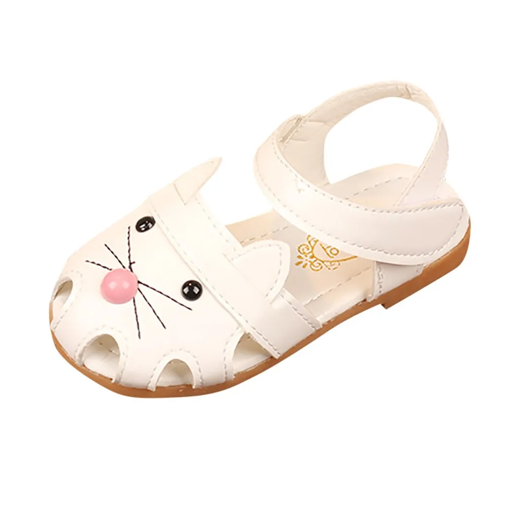 Детская обувь для девочек; Летние повседневные модные сандалии с рисунком кота; сандалии на полой подошве; пляжные мягкие туфли принцессы на застежке-липучке; детские кроссовки
