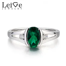 Leige Jewelry Lab Emerald Ring Anniversary Ring Oval Cut Green Gemstone May Birthstone 925 Sterling Silver Ring Gifts for Women