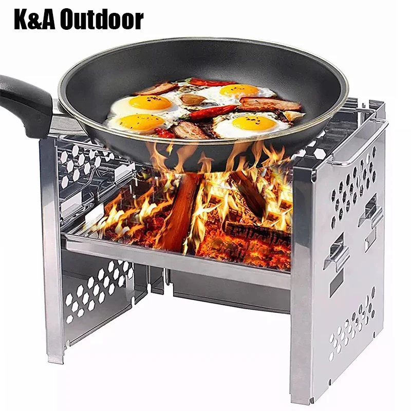 

K&A Outdoor Potable Folding Stainless Steel Backpacking Stove Outdoor Wood Burning Stove Picnic BBQ wood stove hiking camping