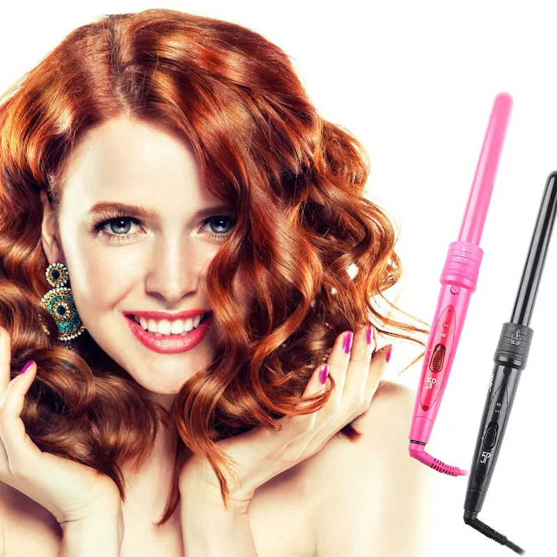 

US PLUG Pro Salon 5-in-1 Interchangeable Hair Curling Iron Multi-size Roller Heat Resistant Glove Styling Set
