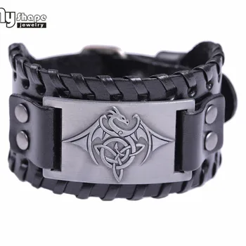 

My Shape Viking Dragon Amulet Bracelet Men Nordic National Totem Large Genuine Leather Strap Vintage Bracelets Bangles Women