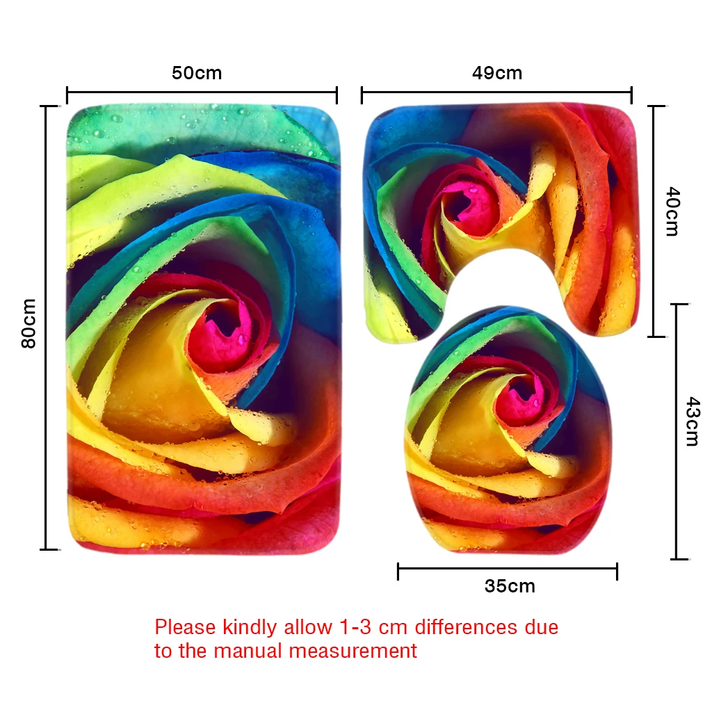 3 шт. Набор ковриков для ванной Радуга, роза с цветком дождя цветочный узор коврик для ванной не скользкий мягкий пенопласт коврик для ванной комнаты