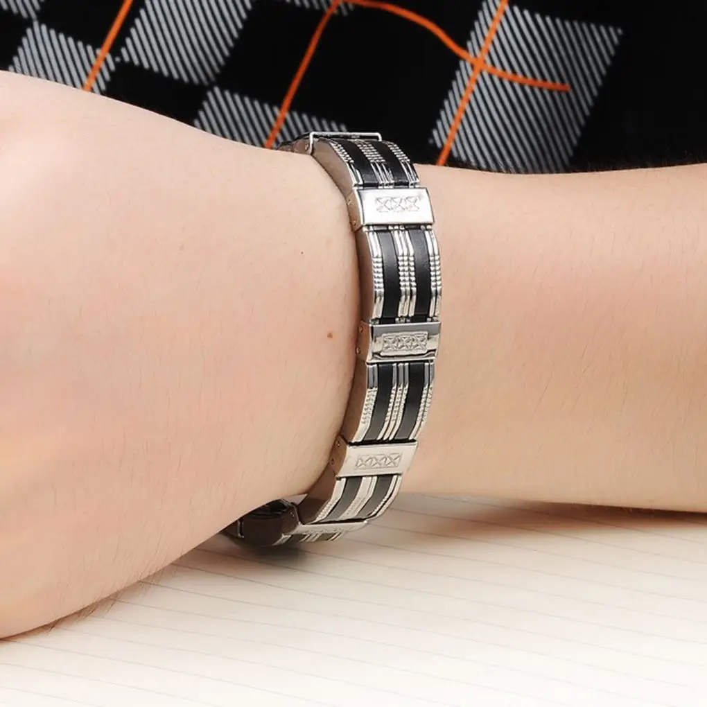 

Mens Titanium Steel Silicone Bracelet Male Bangle Jewelry Christmas Birthday Gift Wristbands