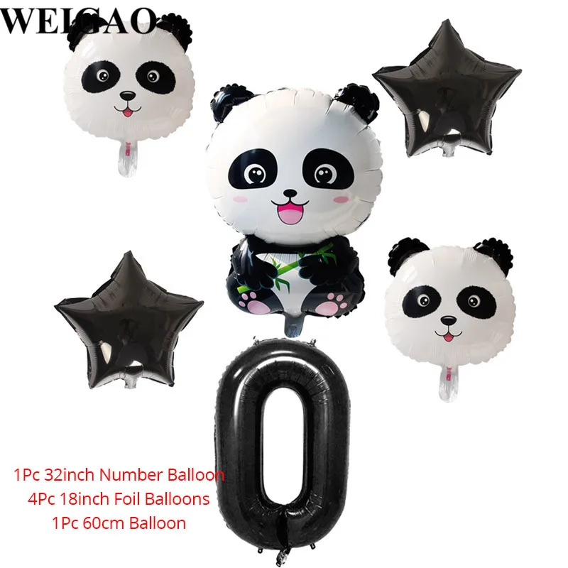 WEIGAO, воздушные шары из фольги с пандой, Детские воздушные шары с животными из мультфильмов, 32 дюйма, черные, вечерние шары с цифрами в виде джунглей, детские подарки, воздушные шары на день рождения - Цвет: Number 0 sets