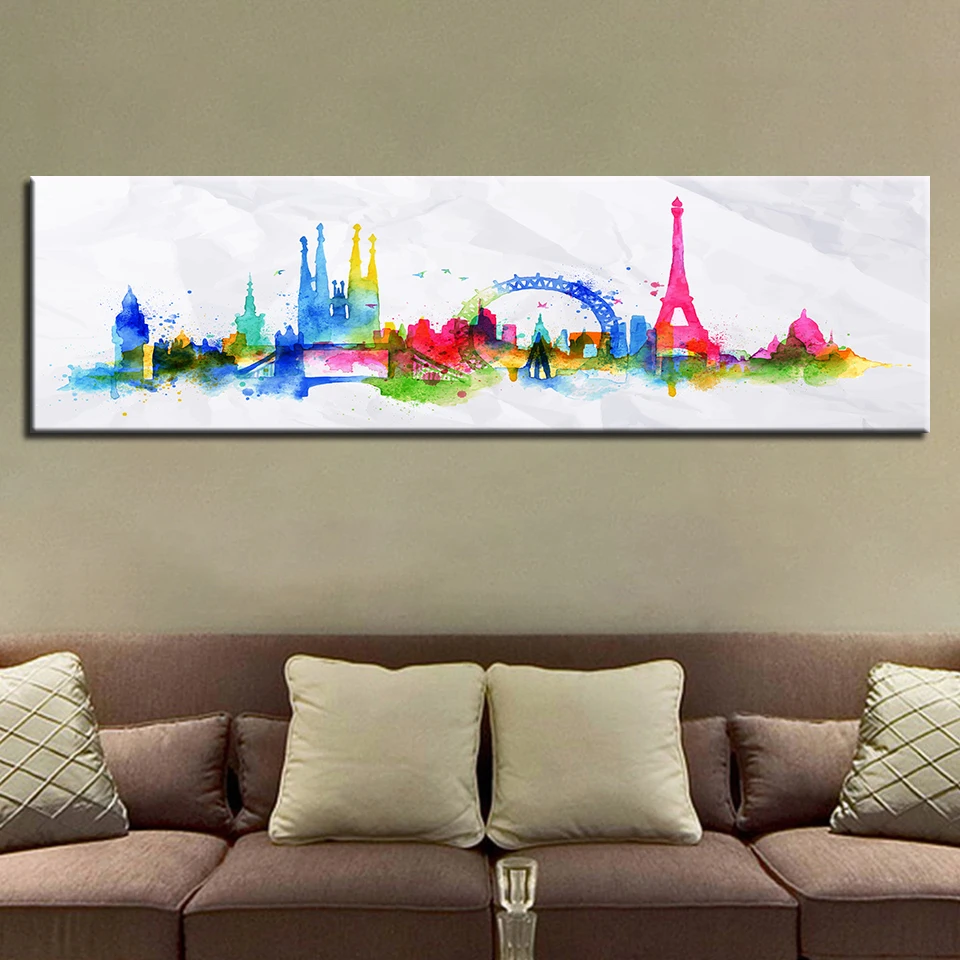 City Silhouette London Paris Poster Print Home Decor Wall Art Canvas Painting