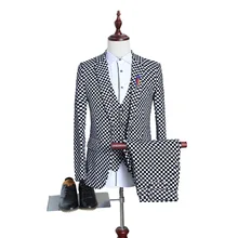 BOU The new 2017 qiu dong big yards of black and white grid quality flocking three-piece best man suit the groom dress suit