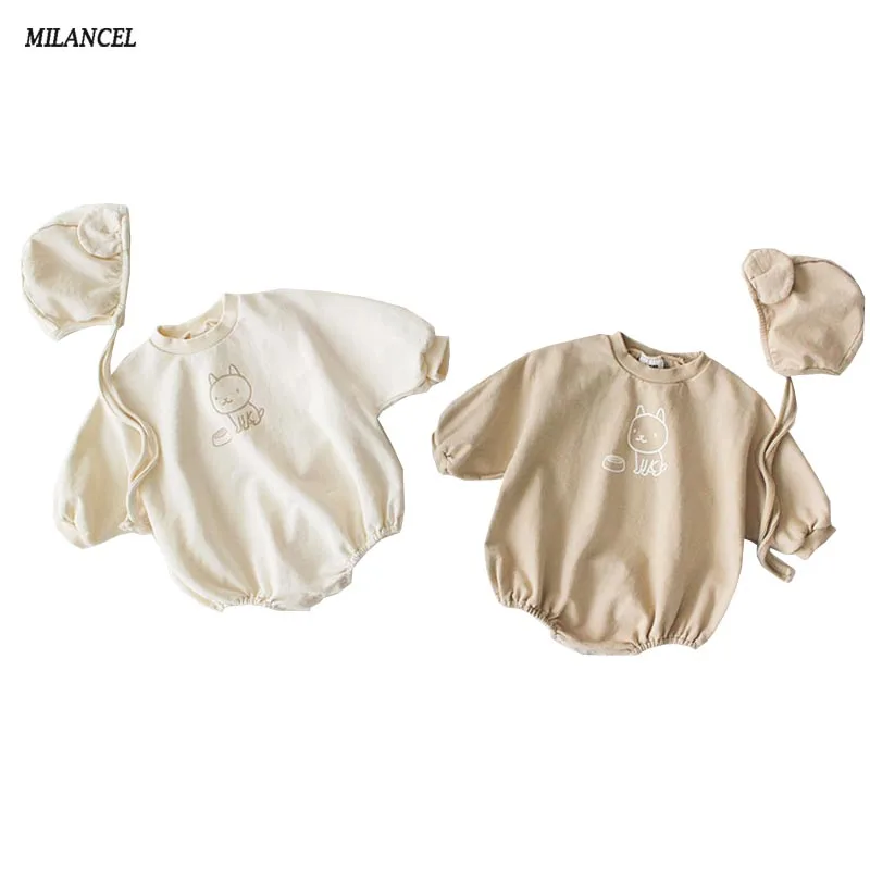 

MILANCEL 2019 Baby Clothing Cute Infant Girls Bodysuits Cotton Baby Boys Clothes Print Toddler Boys Bodysuits with Hat