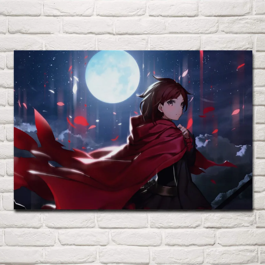 

ruby rose rwby beautiful cool anime girl under moon night KE200 Living room home wall art decor wood frame fabric poster print