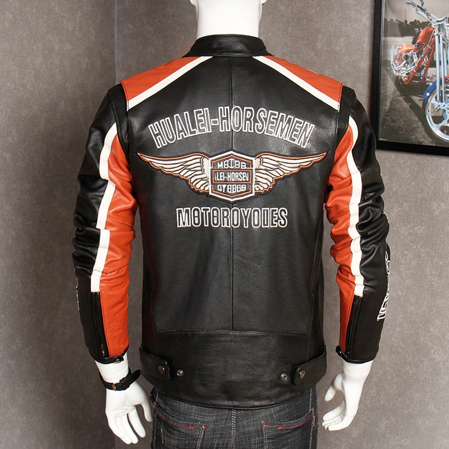 1 шт., мужская куртка из натуральной кожи, Байкерская теплая воловья кожа, винтажная мотоциклетная куртка, зауженное пальто впору, мотоциклетная куртка