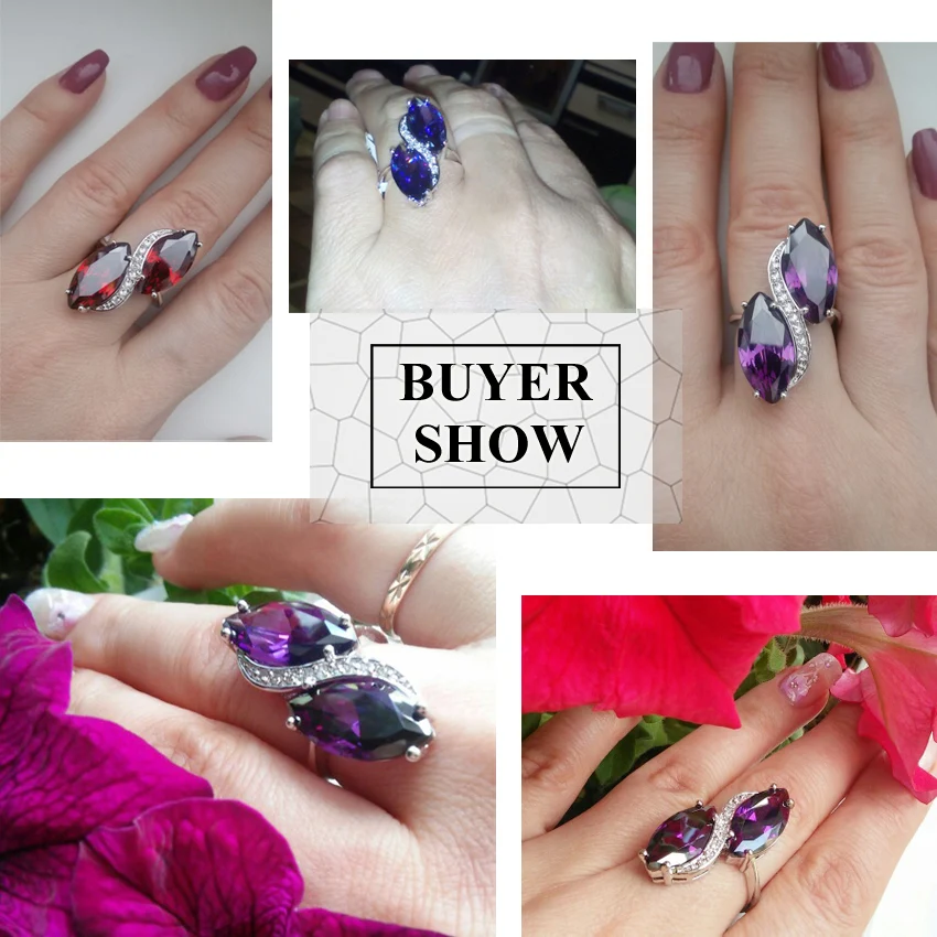 ZHE FAN White Purple Red AAA Cubic Zircon Stone Big Luxury Rings For Women Jewelry Micro Pave Party Gift Statement Ring