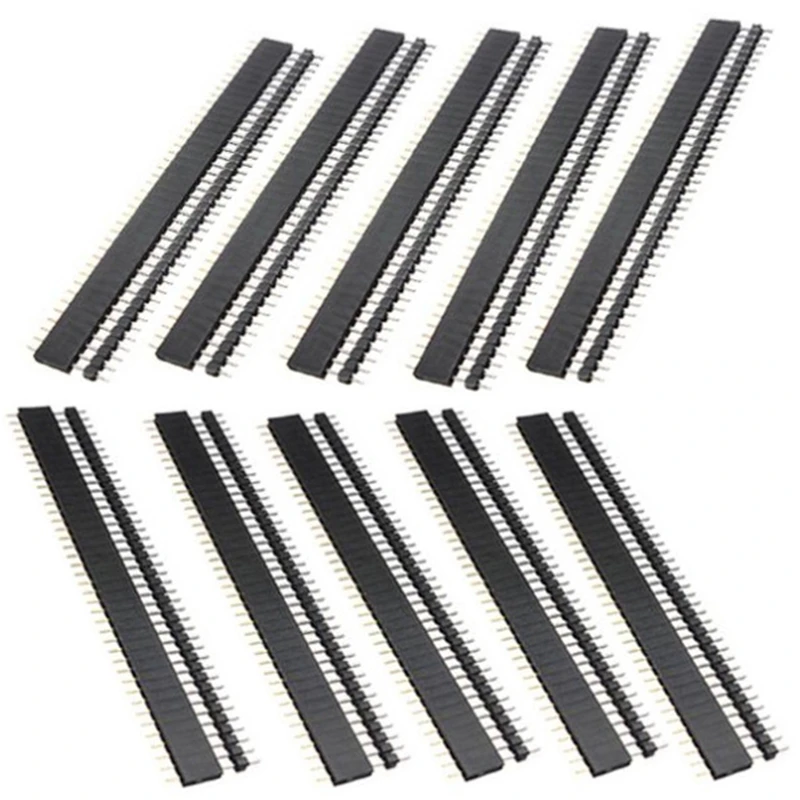 

SWIFT 10 Pair 2.54mm Pitch 40Pin Straight Single Row Strip Male & Female Pin SIL Header Socket PCB Connector Black