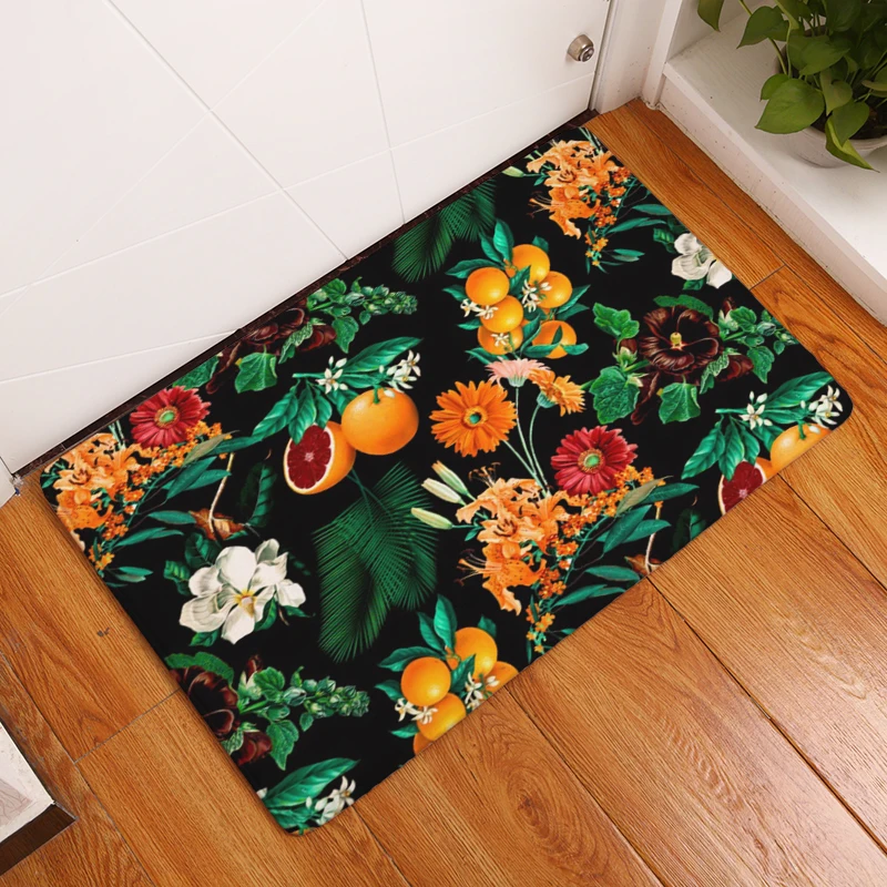 Smiry decorative stair mats for entrance door black prosperous yellow rose floral pattern carpets anti slip kitchen foot pads