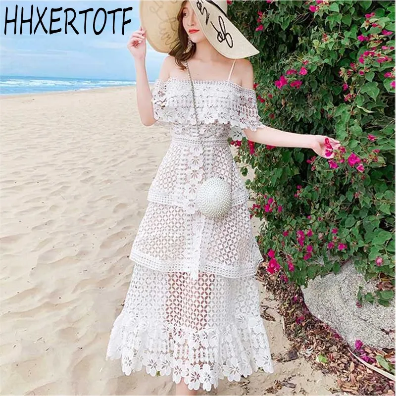 

2019 New arrival fashion Sexy off shoulder dress women Lace Long dresses High Quality Runway party dress