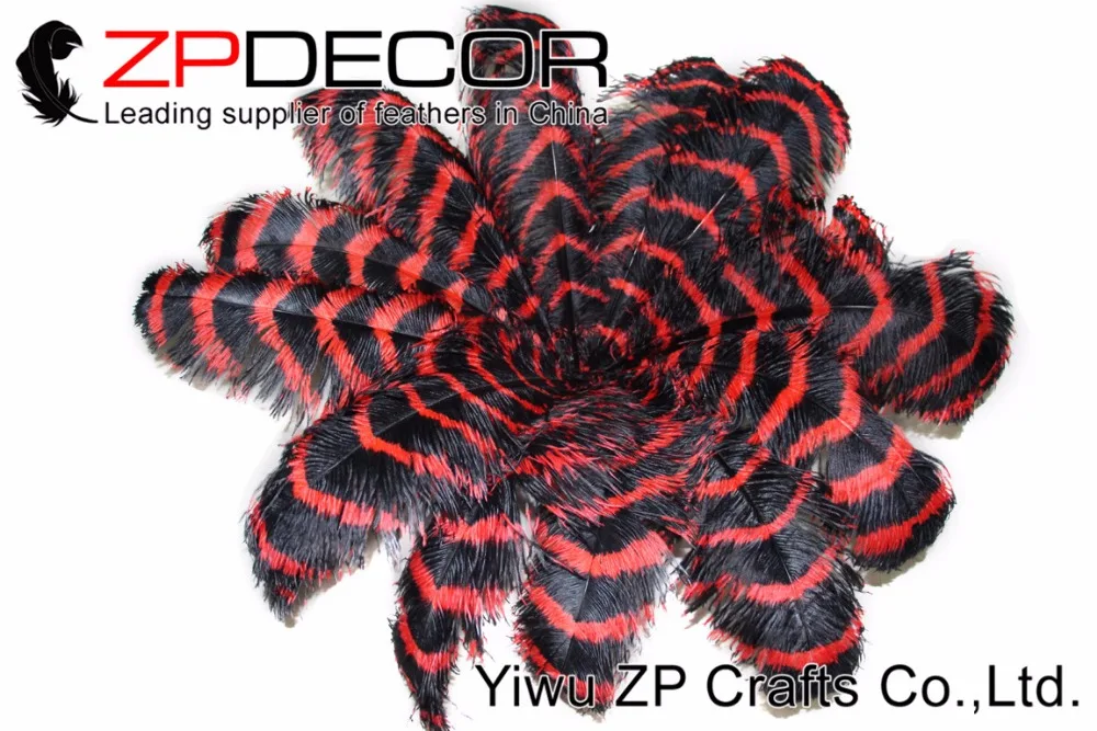 Zpdecor 50 шт./лот 70-75 см(28-30 дюймов) пушистые красные и черные полосатые Окрашенные Перья страуса для Бурлеск нарядное платье Вечерние